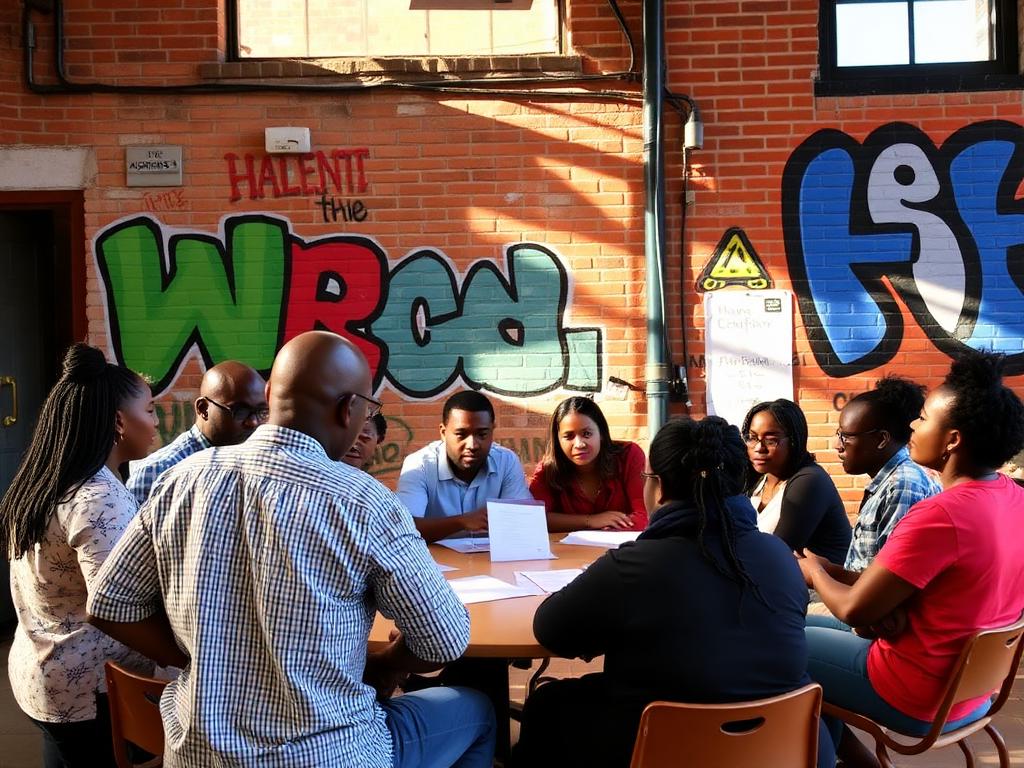 Community members collaborating on neighborhood development planning