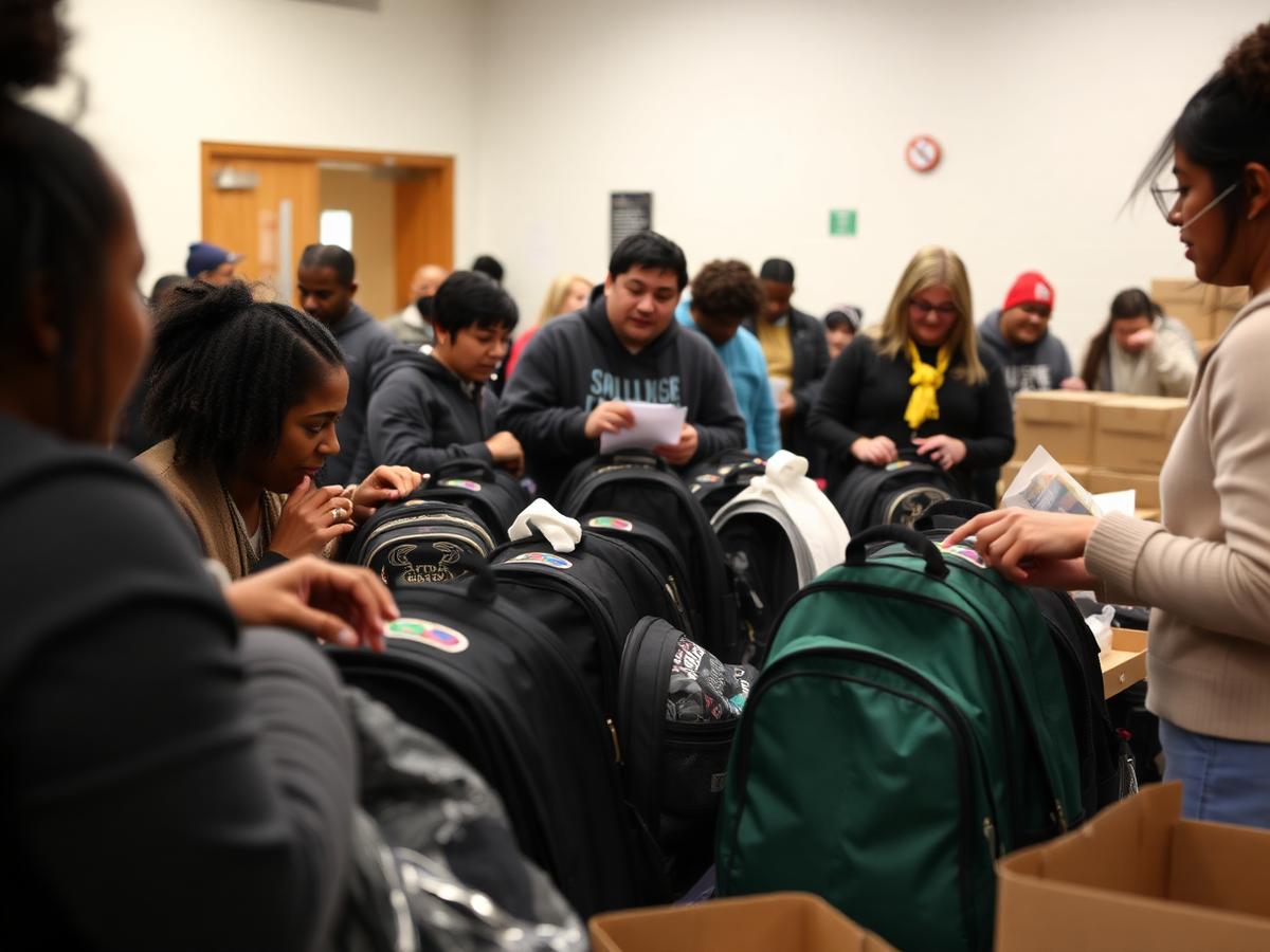 Volunteers packing community supplies