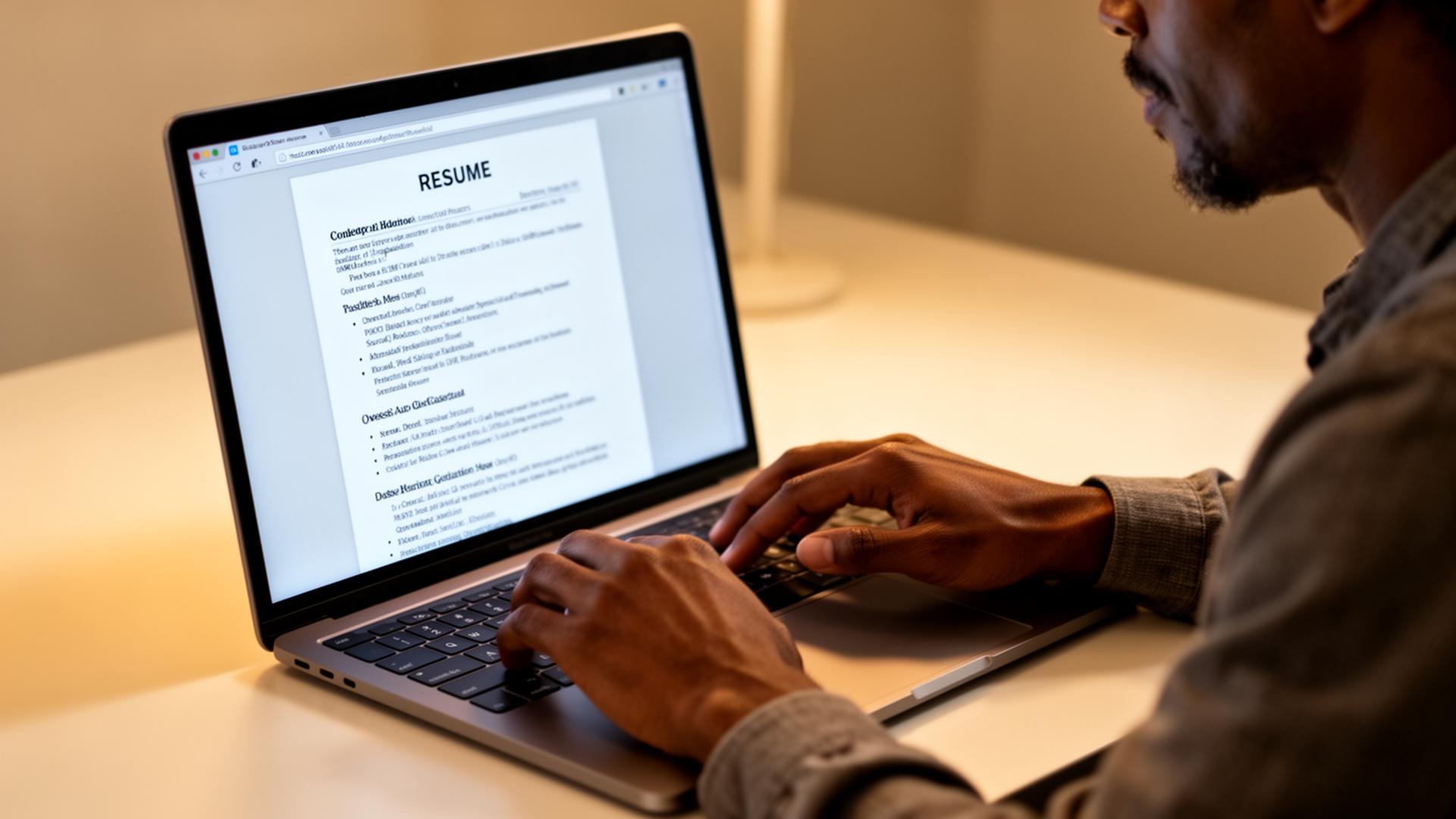 A returning citizen building a resume and training for the workforce on a laptop