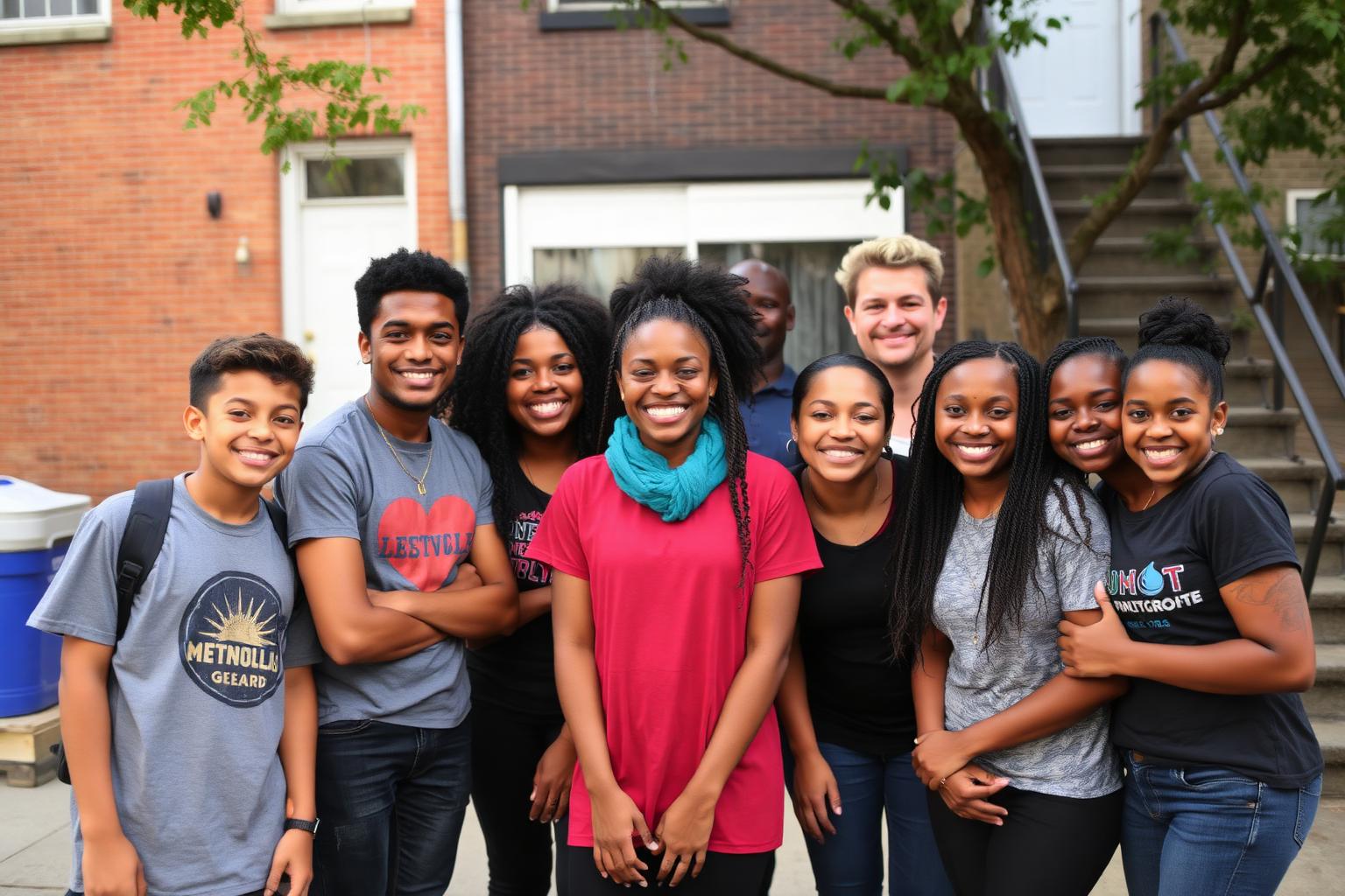 Group of youth and mentors in a Philadelphia neighborhood