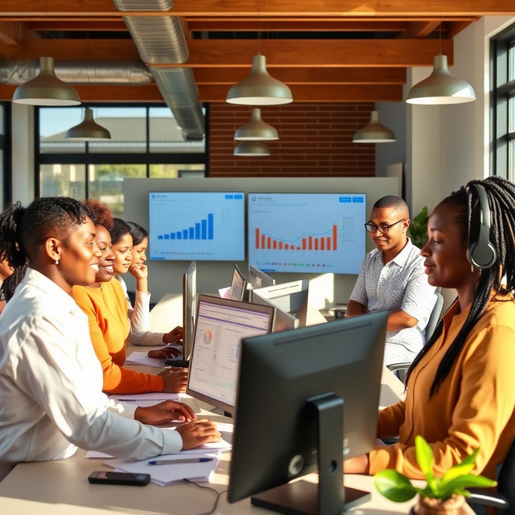 Nonprofit staff working with AI and data dashboards